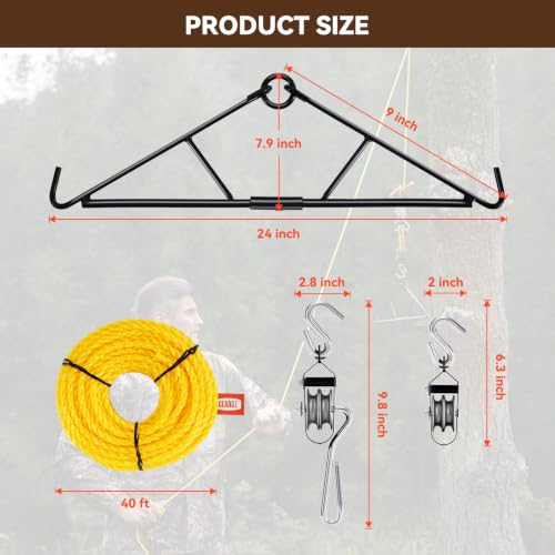 GearOZ Deer Hanger, Elk Hoist Pulley Lift System with Gambrel | Hunting Game Hanging Kit, 700lbs Loading, Deer Carcass/Butcher/Skinning, Gifts for Men/Hunter, Hunting Gear Accessories