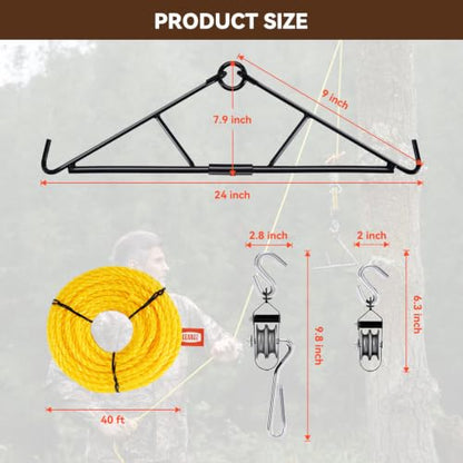 GearOZ Deer Hanger, Elk Hoist Pulley Lift System with Gambrel | Hunting Game Hanging Kit, 700lbs Loading, Deer Carcass/Butcher/Skinning, Gifts for Men/Hunter, Hunting Gear Accessories