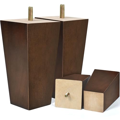 5 inch Sofa Legs Wood Furniture Legs Pack of 4 Pyramid Couch Legs Mid-Century Modern Brown Replacement Legs - size: 5 inch (4pcs) Standard (With hanger bolt)