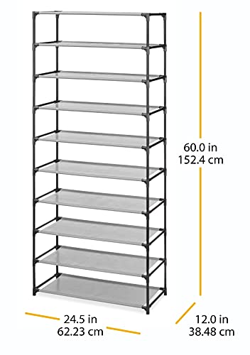Whitmor Spacemaker 10 Tier Shoe Rack Tower, Tall Metal & Fabric Shoe Shelf Organizer for Entryway, Garage, Holds Shoes, Handbags & Accessories, 12"D×24.5"W×60"H - size: 10-Tier