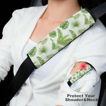 1 Pair Tropical Plants Green Palm Leaves Rainforest Car Seat Straps Shoulder Pads Soft Padded Harness Pads Strap for Adult Use, Stroller Pushchair High Chair, Comfortable Driving - color: Pattern 414