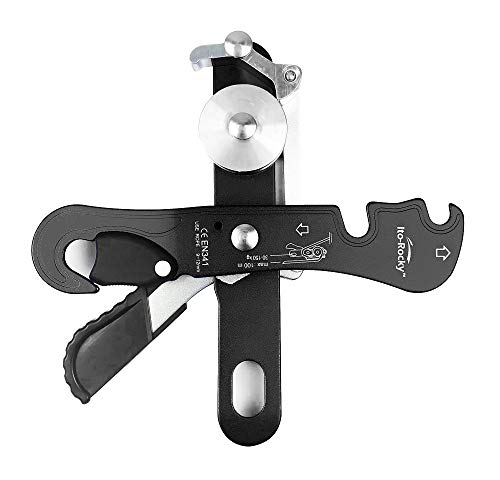 Self-Braking Stop Descender - CE Certified Rescue & Climbing Gear | Auto-Braking with Anti-Panic Function for Rescue, Cave Rappelling, Aerial Work, and Emergency Escape, Fits 9-12mm ropes - color: Black Descender