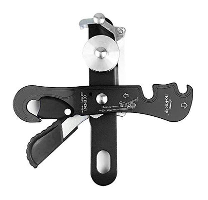 Self-Braking Stop Descender - CE Certified Rescue & Climbing Gear | Auto-Braking with Anti-Panic Function for Rescue, Cave Rappelling, Aerial Work, and Emergency Escape, Fits 9-12mm ropes - color: Black Descender