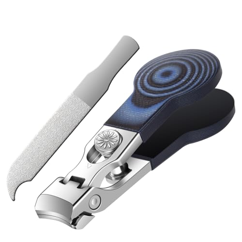 Wide Jaw Opening Nail Clippers with G10 Handle for Thick and Tough Nails, Heavy Duty Toenail Cutters for Seniors, Men and Women (Round Blue A) - color: Round Blue a