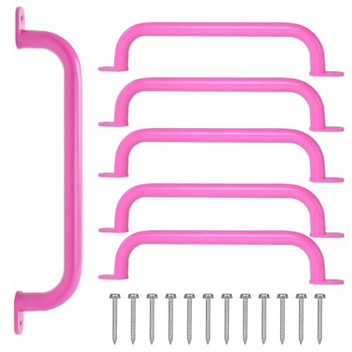 ESPETS 17'' Pink Monkey Bars Indoor, Outdoor Playground Handles, 6 Pieces | Swing Set Attachment Grab Handles, Weather-resistence Indoor & Outdoor Monkey Bars for Jungle Gym, Playhouse, Climbing Frame - color: Pink