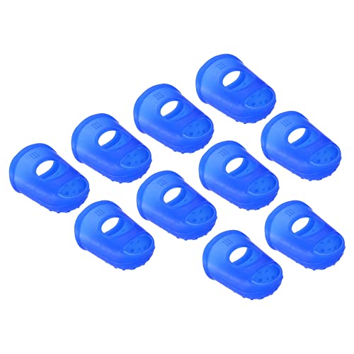PATIKIL 0.85 Inch Rubber Finger Tips, 30 Pack Silicone Thumb Fingertip Protector Covers Pads Thimble for Guitar Playing Office Counting Sewing, Blue Large Size - color: Blue, size: 0.85 Inch