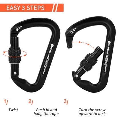 NewDoar CE Certified 30kN-6744lbs Climbing Carabiner Professional, Heavy Duty D Screwgate Clip, for Climbing,Rappelling,Hunting, Rescue - color: Screwgate/Black/5pcs