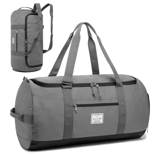 Lyweem 60L Duffle Bag for Men Travel Duffel Bag Large Size for Women Weekender Overnight with Shoes Compartment Multifunctional Gym Bags, Gray - color: Grey