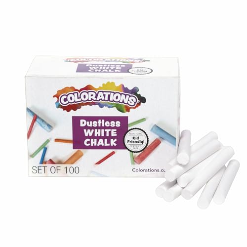 Colorations NODUST Dustless White Chalk, 100 Piece Bulk Pack, Value, Multi-Colored, for Kids, Classroom, Learning, Drawing, Create, Play, Non-Toxic, 3 inches x 3/8 inch | Ages 3+, PreK+, Chalk for Kids, Classroom, Learning, Drawing, Create, Play, Non-Toxi