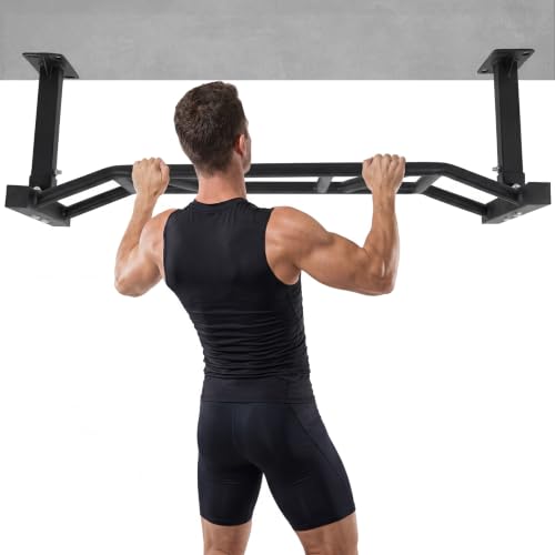 47 Inch Heavy Duty Multi-Grip Pull Up Bar Ceiling Mount Indoor Chin-Up Bar | Adjustable Height&Supports to 600 Lbs Upper Body Fitness Workout Home Gym Equipment