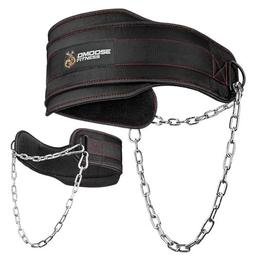 DMoose Fitness Dip Belt for Weight Lifting, Pullup, Squats & Dips - 36" Robust Steel Chain, Comfortable Neoprene Padding Supports 350lbs - Gym Weight Belt for Strength Training Workout & Weightlifting - color: Black Legacy