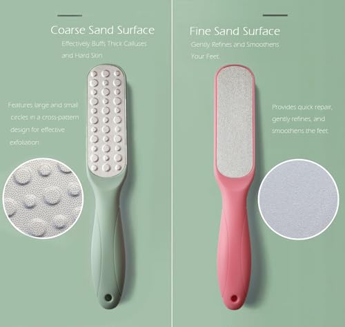 Dual-Sided Professional Pedicure Foot File - Stainless Steel Callus Remover for Hard Skin, Dry and Wet Use, Home or Salon Care, 2 Pack (Green & Pink) - color: Green & Pink