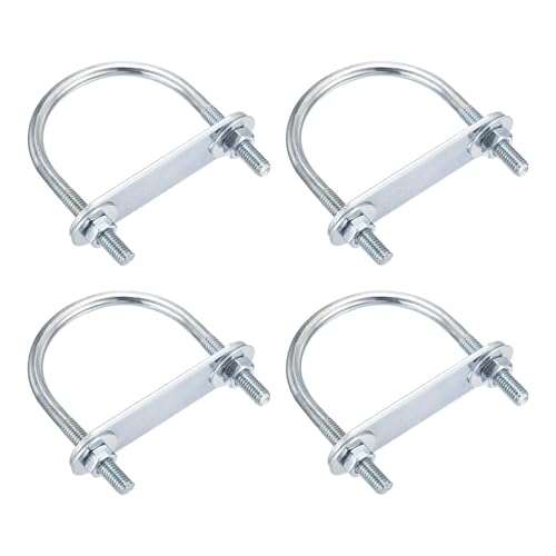 DTGN M6x50x70mm U Bolts Round Kit - 4Set - Carbon Steel U-Bolt Kit with Nuts, Washers, Frame Plate - Good for Pipe, Trailer, Automotive, Leaf Spring Fastener - size: M6x50x70mm