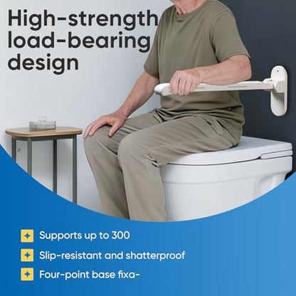 26.8 INCH Flip-Up Toilet Grab Bar, Wall-Mounted Safety Rail for Bathroom, Night Glow Strips on Both Sides, Folding Handrail for Elderly & Disabled - size: 26.8 In without Support Leg