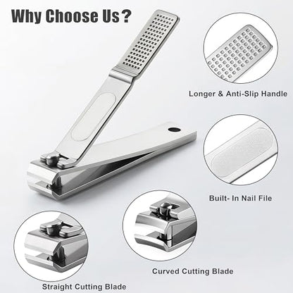 Heavy Duty Nail Clippers Set, Straight & Curved Edge, 3PCS Silver | Large 3.15Inch, Fingernail and Toenail Clippers for Thick Nails, with Nail File ,Nail Trimmer for Men Women Seniors Adults - color: Silver