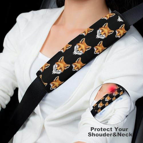 Soft Padded Car Seat Belt Pad for Elderly Support, Stroller Pushchair High Chair, 2 Pack Fox Art Black Shoulder Harness Cover Anti-Slip Pad - color: Pattern 122