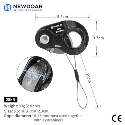 NewDoar Rope Ascender Lightweight Rope Clamp Ascender Riser Adjuster Fits 8-13mm Rope Self-Locking Grip for Rock Climbing,Hunting,Protection Rescue,Rappelling,Arborist,Gear Equipment - color: Black Pro