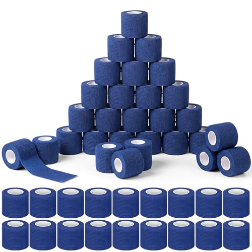 Treela 64 Pack 2" x 5 Yards Self Adhesive Cohesive Bandage Wraps, Elastic Breathable Athletic Tape, Flexible Self Adherent Bandage Rolls for Wrist, Ankle, Fingers, Sports & Pets (Navy Blue) - color: Navy Blue, size: 2 Inch X 5 Yard