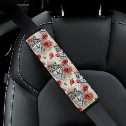 2 Piece Universal Fit Seat Belt Cover for Adult Use, Most Cars, Wolf Flower Animal Print Seat Belt Covers Cushion, Shock Absorption - color: Pattern 159