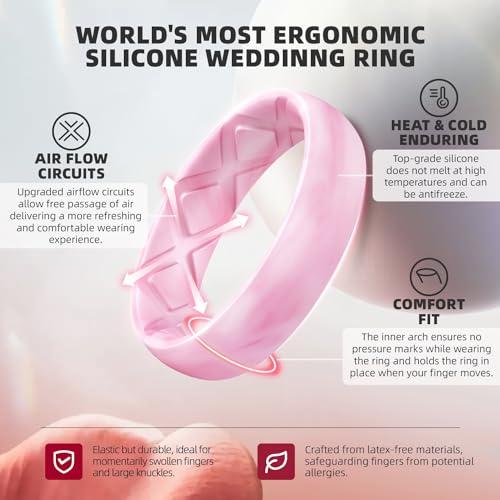 Egnaro Women's Stackable Silicone Rings, 2.5/5.5mm Wide 1.8/2mm Thick Bands | Comfort-Fit Rubber Bands Offer Breathable Flexibility for Nurses, Workouts, Pregnancy, Yoga, Travel, Office, and All-Day Wear - color: SETB4-Black, White Silver Glitter, Metalli