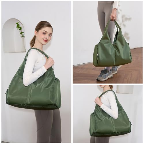 forestfish Yoga Gym Bag for Women with Shoes Compartment & Wet Dry Storage Pockets Lightweight Duffel Bag, Army Green - color: Army Green