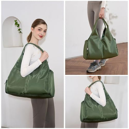 forestfish Yoga Gym Bag for Women with Shoes Compartment & Wet Dry Storage Pockets Lightweight Duffel Bag, Army Green - color: Army Green