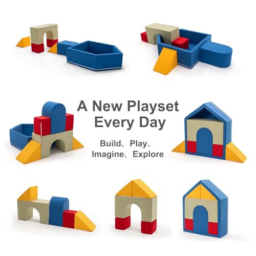 Zedachica 8-Piece Soft Foam Climbing Blocks for Crawling Climbing and Sliding,Toddler Climbing Toys Indoor,Foam Play Gym,Modular Play Set for 3+ Years,Blue - color: Blue
