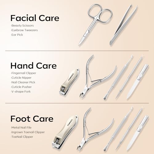 FAMILIFE Manicure Set, Nail Clippers Pedicure Tool, 8 pcs Stainless Steel Manicure Kit Professional Grooming Tool, Nail Kit with Portable Brown Leather Travel Case Luxury Gifts for Men Women - color: Brown-1