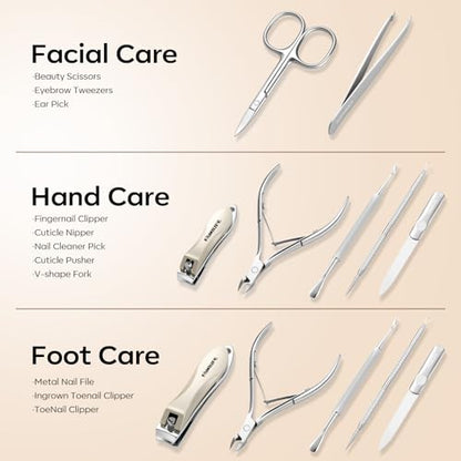 FAMILIFE Manicure Set, Nail Clippers Pedicure Tool, 8 pcs Stainless Steel Manicure Kit Professional Grooming Tool, Nail Kit with Portable Brown Leather Travel Case Luxury Gifts for Men Women - color: Brown-1