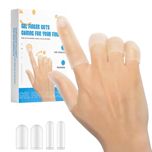 20Pcs Gel Finger Cots, Small Silicone Finger Protectors Sleeves, Fingertip Cover Caps to Heal Cracked, Eczema, Peeling, Hangnails, Corn, Calluses - size: medium and Small