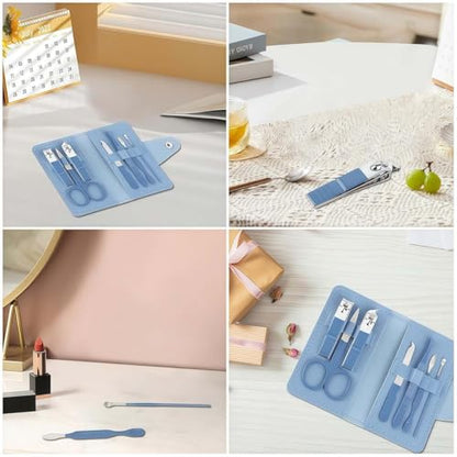 7-Pcs Professional Nail Kit & Complete Nail Clipper Set with Travel Leather Case, Includes Cuticle Trimmer & Nail Design Tools, Men & Women Fingernail Grooming Kit