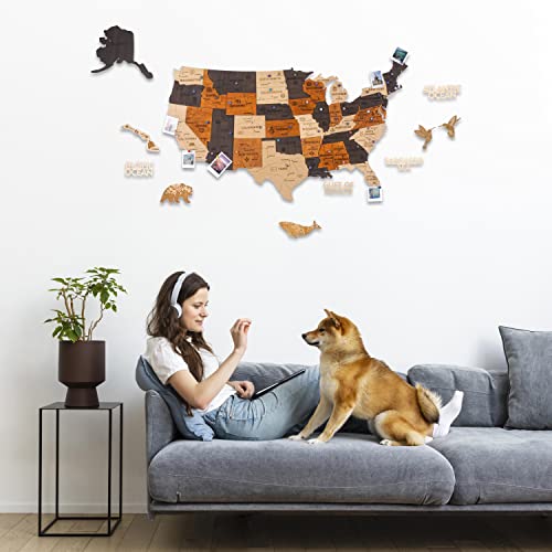 Jabihome 3D Wooden USA Map Wall Art with Push Pins, Gift for Men, Gift for Men, Office Wall Decor, Wood Wall Decor, Home Decor, White Elephant Gifts for Adults Useful, Teacher Christmas Gifts (Size XL - size: Size XL Prime (78" x34")