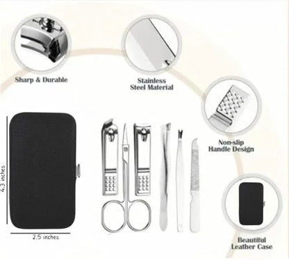 Professional Nail Care Set, Nail Clippers Set, Fingernail and Toenail Clipper Cutters, Manicure Set, Pedicure Set, 8 Pieces Stainless Steel, Men's Grooming Kit, Nail Care Tools with Travel Case.