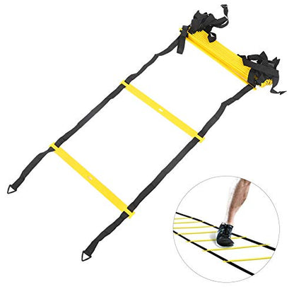 12 Rungs Running Competition Football Training Ladder, Soft Agile Speed Ladder with Reinforced Belt, Adjustable Rung Spacing for Warm - Up Exercise and Coordination Training, Inclu