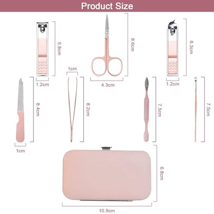 7 in 1 Premium Manicure Set - Nail Clippers Scissors Pedicure Stainless Steel Cuticle Nail Care Tools with Luxurious Travel Case, Portable Manicure Grooming Kit for Women