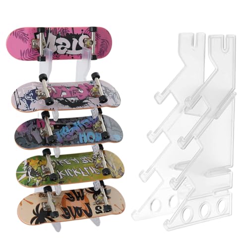 Fingerboard Display Rack with Mini Accessory Box, 5-Slot Transparent Acrylic Pro Finger Skateboard Storage Stand, Mini Skateboard Holder for Fingerboard Collection, Robust & Easy to Install