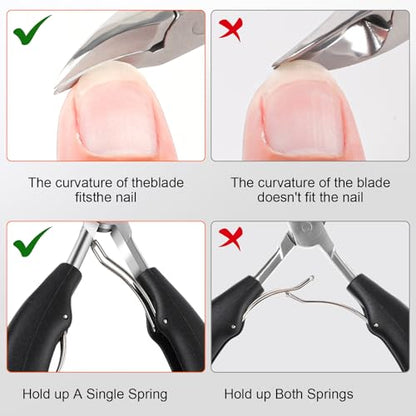 Toe Nail Clippers for Men, Toenail Clippers for Thick Nails for Seniors, German Sharp Stainless Steel Fingernail Clipper with Catcher, Heavy Duty Ingrown Nail Cutter Long Handle with Wide Jaw -Black