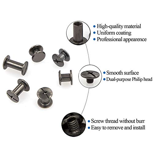 Alloypro 90 Sets Chicago Screws Assorted Kit 6 Sizes Gun Metal Leather Rivets 3/16(5mm) Screw Rivets Phillip Head Book Binding Posts Nail Rivet Chicago Bolts for DIY Leather Craft (5 x 4,5,6,8,10,12) - size: Gun Metal-4,5,6,8,10,12