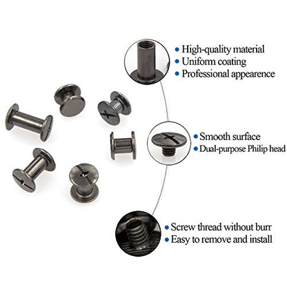 Alloypro 90 Sets Chicago Screws Assorted Kit 6 Sizes Gun Metal Leather Rivets 3/16(5mm) Screw Rivets Phillip Head Book Binding Posts Nail Rivet Chicago Bolts for DIY Leather Craft (5 x 4,5,6,8,10,12) - size: Gun Metal-4,5,6,8,10,12