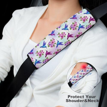 Universal Soft and Comfortable Seat Belt Cover for Adult Use, Stroller Pushchair High Chair, 2 Pack Floral Bird Purple Flower Hummingbird Shoulder Harness Cover - color: Pattern 768