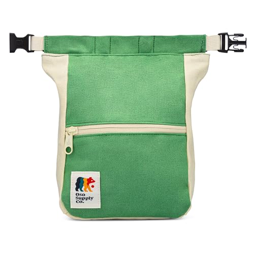 Kulshan Bouldering Bucket, Large Size Chalk Bag for Rock Climbing, Chalk Pot with Magnetic Roll Down Closure, Brush Loop, Zippered Pockets for Climbers - color: Trailhead Green & Fog