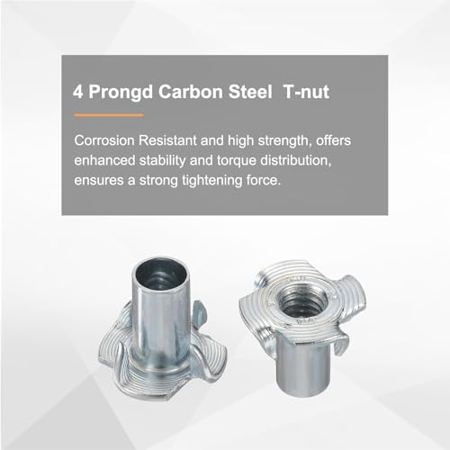 HARFINGTON 5/16x9mm T-Nuts 4 Pronged Tee Nut 0.83" x 0.35" Half Thread Carbon Steel Inserts for Wood, Rock Climbing Holds, Cabinetry, Furniture 50pcs - size: 5/16" x 0.35" x 0.83" x 0.35"