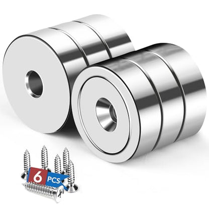 LOVIMAG Strong Neodymium Rare Earth Magnets, 20LBS-6 Pack | Heavy Duty Cup Magnet with Countersunk and Screws for Tool Room, Kitchen Doors, Wall Mounting, Office - size: 20lbs