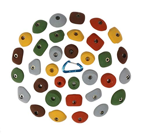 Atomik Rock Climbing Holds Set of 34 Bolt-On Hand and Footholds in Assorted Earth Tones for Little Hands