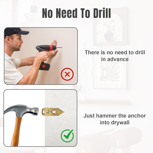 90PCS Self Drilling Drywall Anchors with Screws Kit, Zinc Plated Steel Wall Anchors and Self Tapping Screws Heavy Duty, No Drill Or Holes in Wall