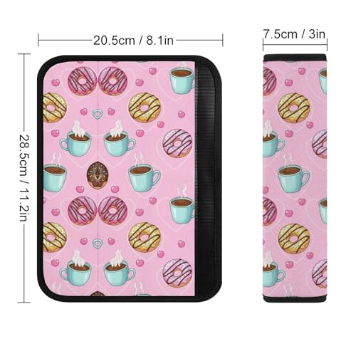 2 Pack Universal Fit Car Seat Belt Pad for Adult Use, All Vehicles, Coffee Donuts Pink Seat Belt Covers Cushion, Anti-Slip Pad - color: Pattern 1124