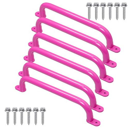 17 Inch Pink Playground Handles Indoor Kids Monkey Bars Ladders 6Pcs | Heavy Duty Solid Metal, Vibrant Color Smooth Glossy Powder Coating, Comfy Secure Grips for Playset Swing Set Climbing Frame - color: Pink - 6 Pack