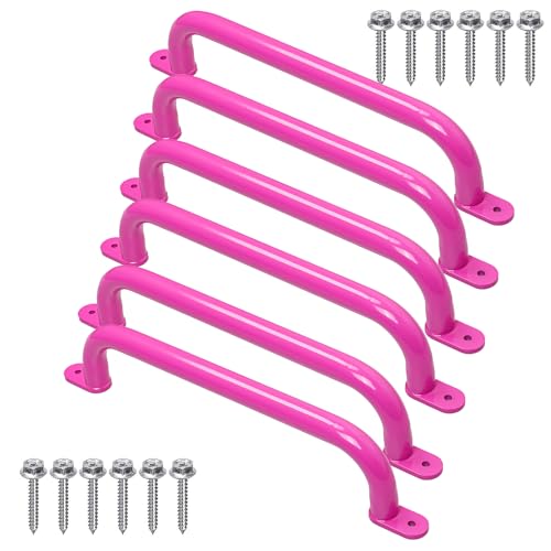 17 Inch Pink Playground Handles Indoor Kids Monkey Bars Ladders 6Pcs | Heavy Duty Solid Metal, Vibrant Color Smooth Glossy Powder Coating, Comfy Secure Grips for Playset Swing Set Climbing Frame - color: Pink - 6 Pack