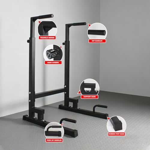 Dip Station, Adjustable Height 6-Level Multi-Function Pull Up Bar Stand | Heavy Duty Steel Dip Bars for Home Gym, Tricep Dips L-Sit Push Up Calisthenics Workout Equipment, Supports 500 LBS