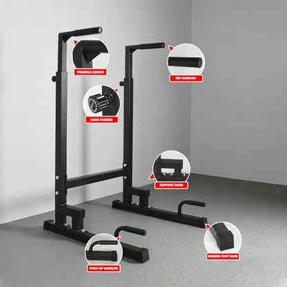 Dip Station, Adjustable Height 6-Level Multi-Function Pull Up Bar Stand | Heavy Duty Steel Dip Bars for Home Gym, Tricep Dips L-Sit Push Up Calisthenics Workout Equipment, Supports 500 LBS